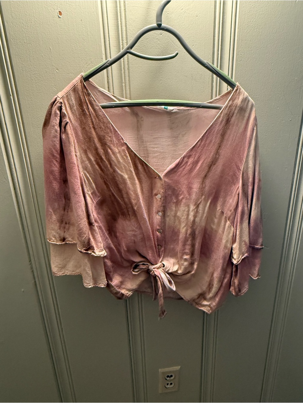 Tie-Front V-Neck Blouse in Mauve Pink